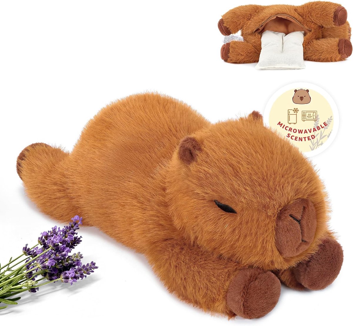 SnelShoppen - Warmtekussen Knuffeldier Capybara Uitneembaar - Zacht en Knuffelbaar Warmtekussen voor Kinderen, Ideaal voor Slapen, Feesten en Gezellig