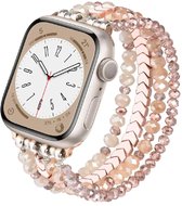Strap-it Kralen Armbandje Geschikt voor Apple Watch (Series 12/11/10), (SE 3/2/1), (Series 9/8/7/6/5/4) - 38/40/41/42mm - Rosegoud - Handgemaakt Elastisch Dames Horlogebandje - Elegante Boho Stijl Kralen Bandje