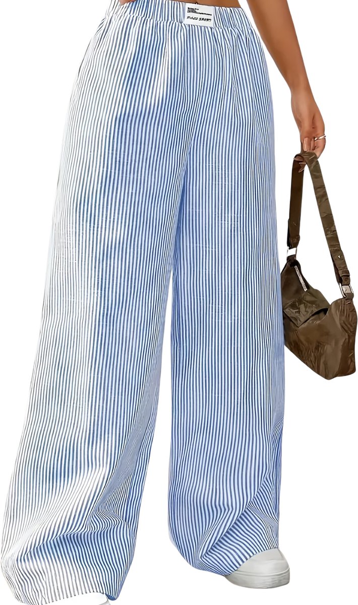 Currero Gestreepte Broek Dames and Striped Pants Yacht Club Linnen Broek Zomerbroek Volwassenen Lange Broek Strandbroek Blauwe Strepen