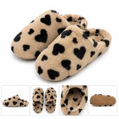 Dames Pantoffels met Hartjes – Warme Zachte Huissloffen – Pluche Sloffen voor Dames - Maat 40/41 - beige -