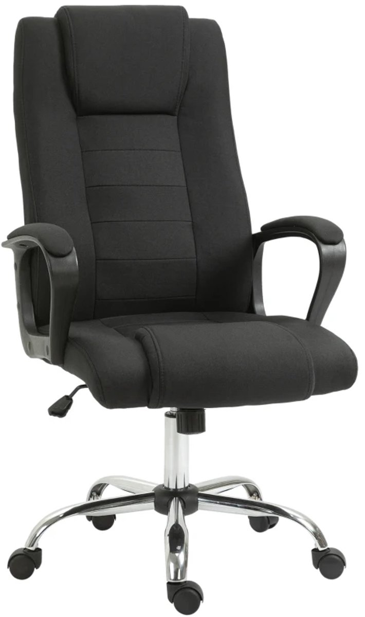 Ergonomische Bureaustoel met Schommelfunctie & Hoge Rugleuning - In Hoogte Verstelbaar - 360° Draaibaar - Kantoorstoel - Gamestoel - Volwassenen Stoel - Directiestoel - Computerstoel - Linnenlook - Zwart