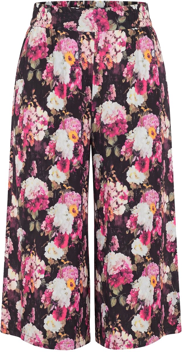 Studio Untold - Dames - Culotte extra wijde pijpen hortensia's - Fuchsiaroze - Maat 44