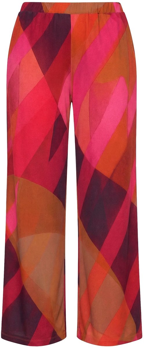 Ulla Popken - Dames - Slinky broek strepen wijde pijpen elastische tailleband - Wijnrood - Maat 46+