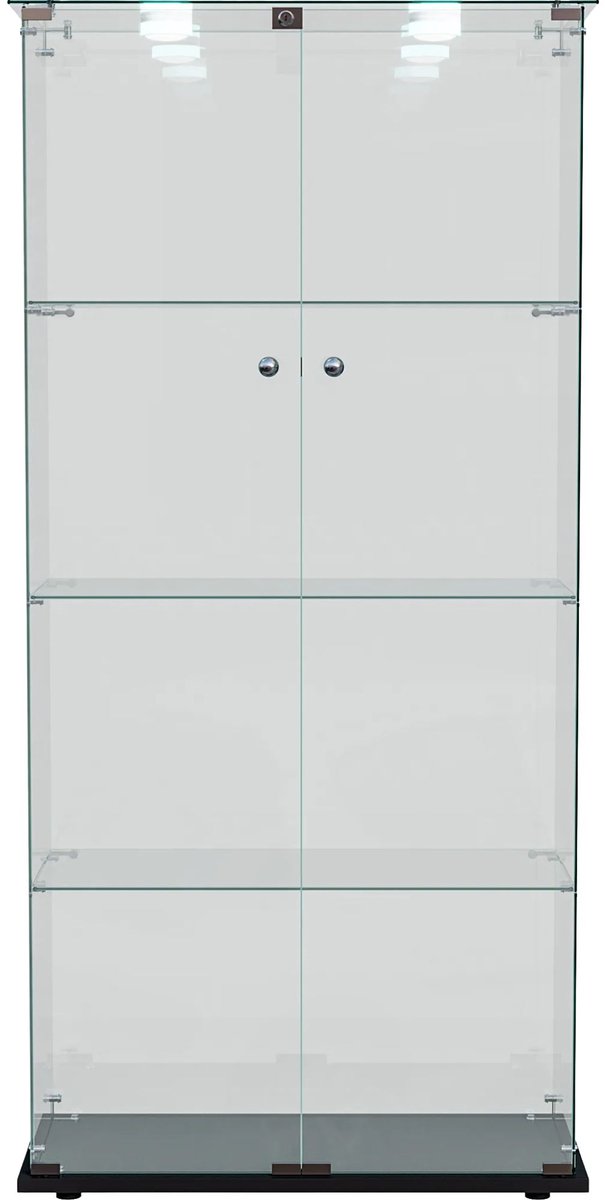 Glazen Vitrinekast 163 x 78, 5 x 35 Cm Wit - LED Vitrine met 2 Deuren 1 met Slot en 4 Glazen Planken - voor Woonkamer en Verzamelaars