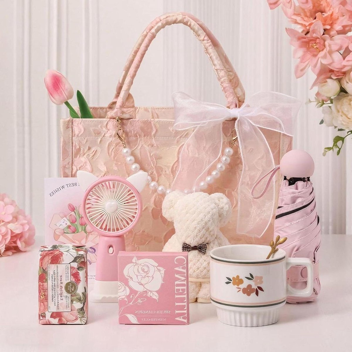 Verjaardagscadeau Set - Geschenkmand Vrouwen - Verrassen en Ontspannen - 9 Delige Luxe Set - N.v.t. - Roze