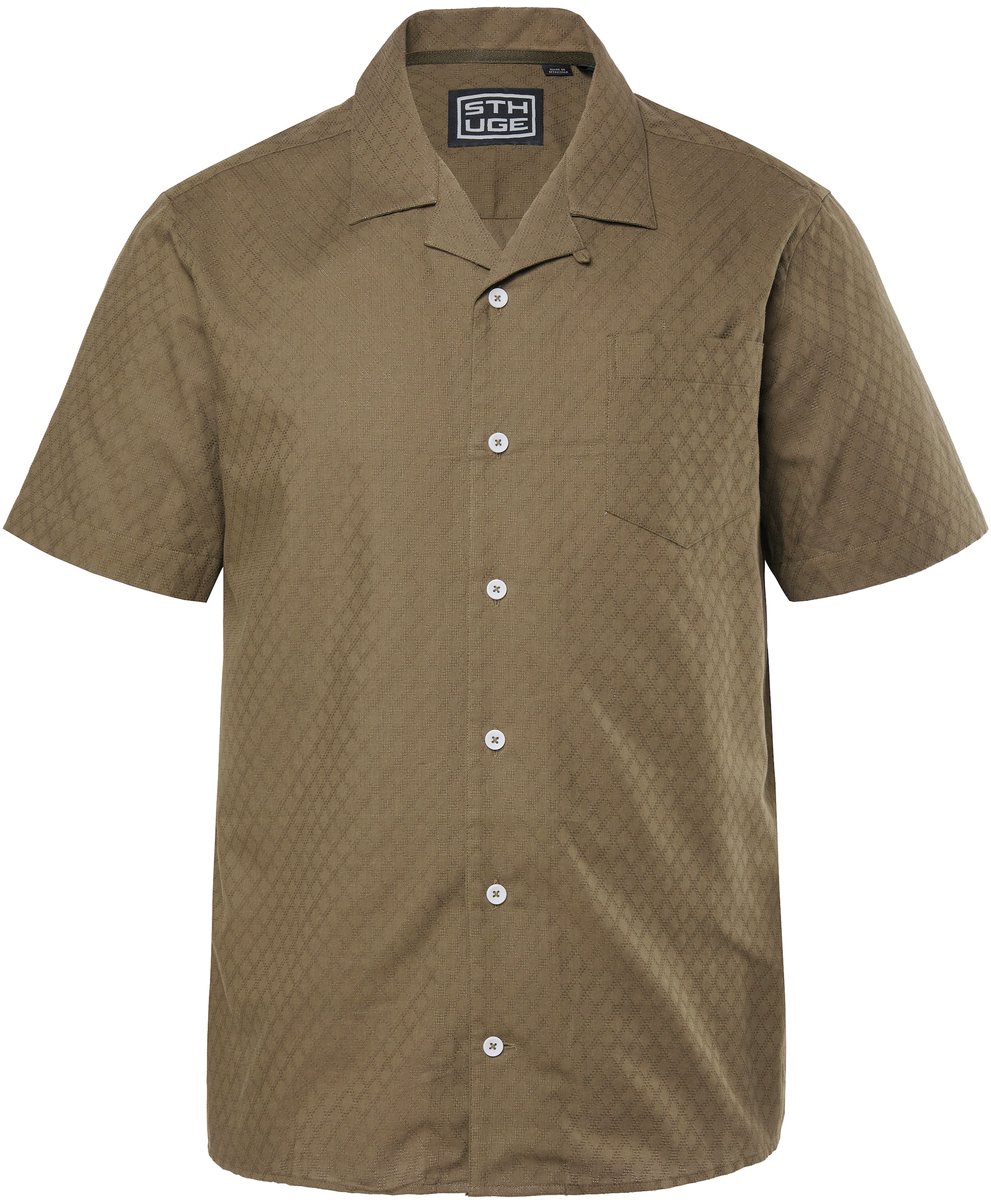 STHUGE - Heren - overhemd korte mouwen Cubaanse kraag structuur boxy fit tot 8XL - Dennengroen - Maat 8XL