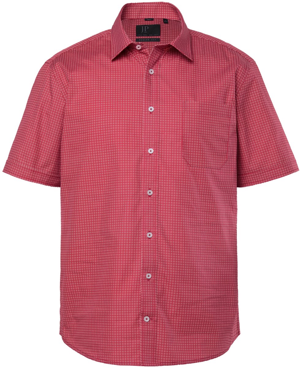 JP 1880 - Heren - Overhemd korte mouwen all-over print modern fit tot 8XL - Bordeauxrood - Maat 4XL
