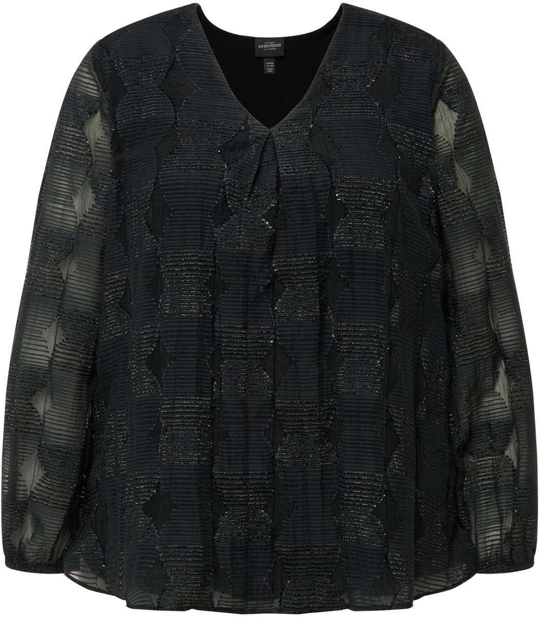 Ulla Popken - Dames - Blouse dubbelgelaagd V-hals doorzichtige lange mouwen - Nachtgroen - Maat 42+
