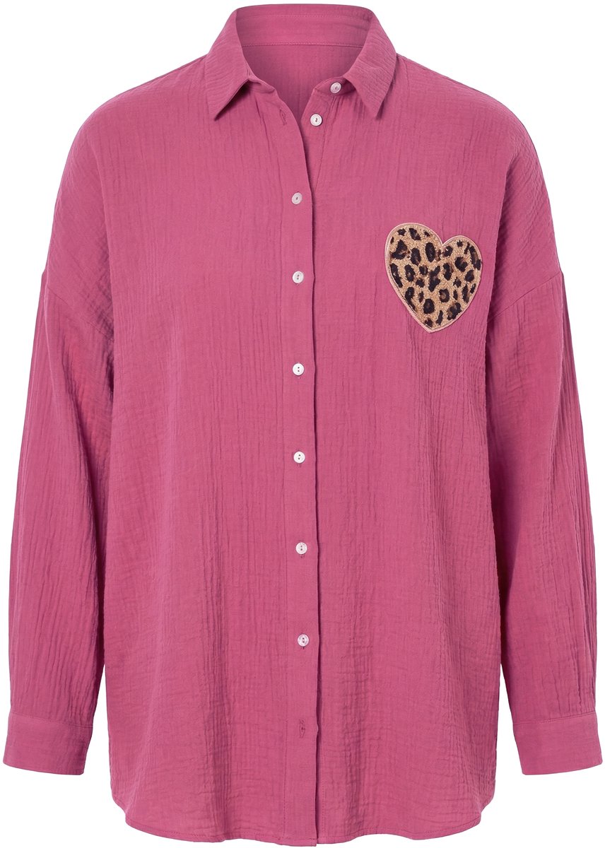 Studio Untold - Dames - Overhemdblouse oversized mousseline hartpatch - Bes - Maat 46+