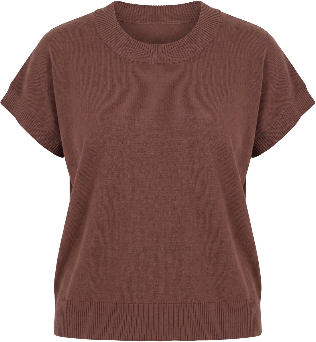 MIAMODA - Dames - Slipover losse pasvorm brede ribboordjes - Cognacbruin - Maat 46+