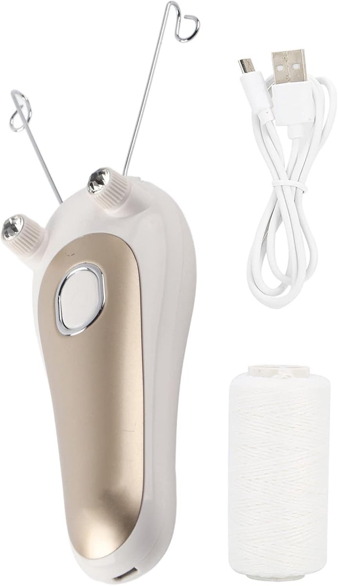SnelShoppen - Threading Ontharing Epilator, Elektrische Ontharingsmachine voor Gezicht en Lichaam, USB Aangedreven met Katoenen Draad, Gouden Kleur, V