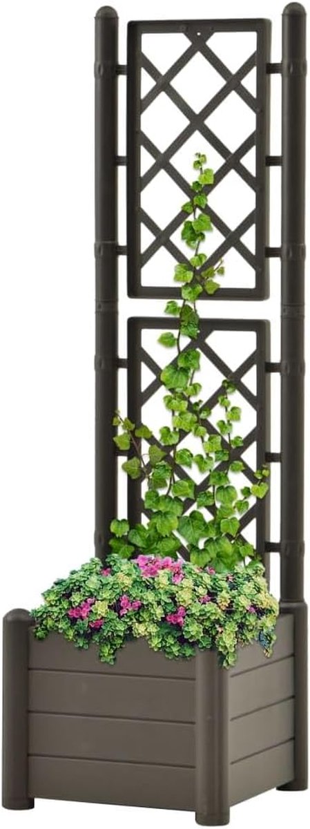 Plantenbak met Trellis - Bloembak Klimplantenbak - Planten Verfraaien - Geïntegreerd Latwerk - 43x43x142 cm - Antraciet
