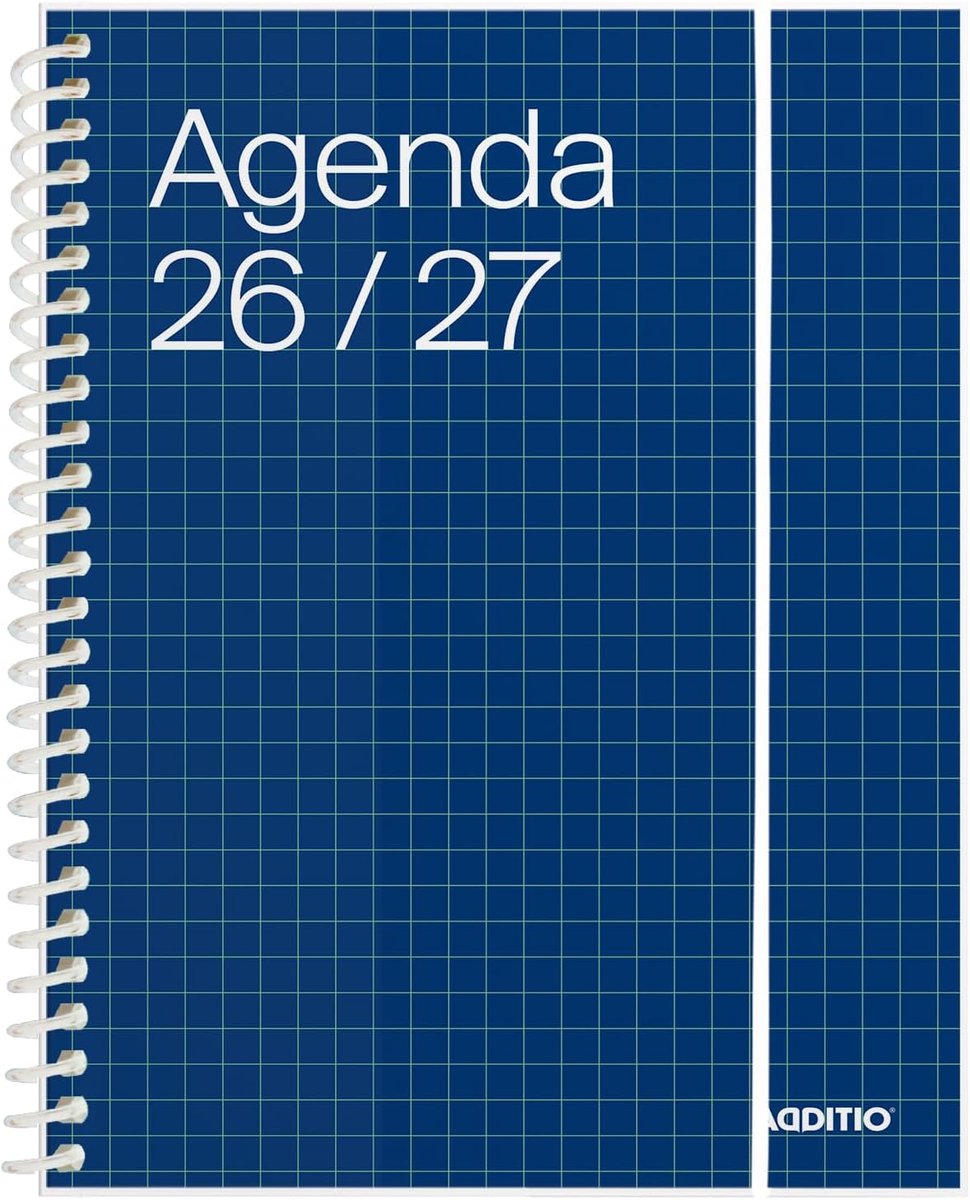 Schoolagenda 2026-27 - Universeel 12,5 x 17 cm - Blauwe elastische sluiting - Inclusief penhouder en stickers - ShopVlot