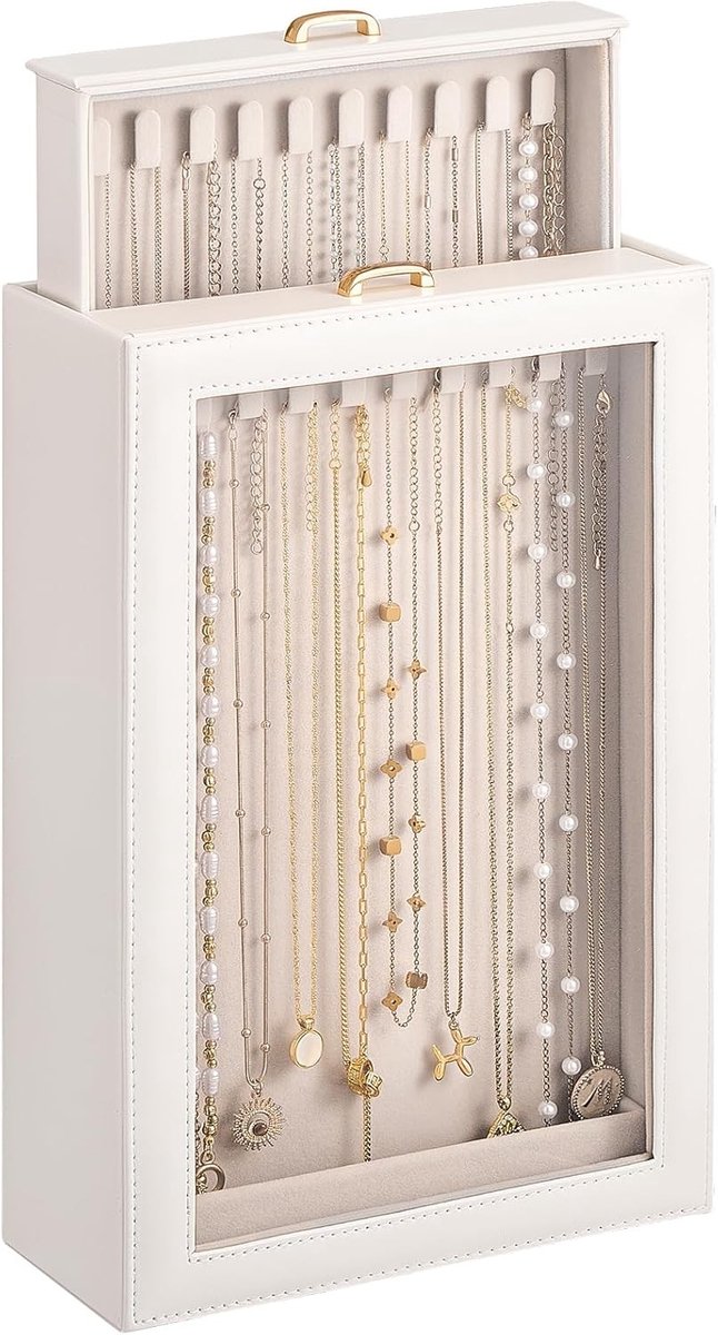 Sieradenopbergdoos met Doorzichtig Deksel, 2-Laags Organizer voor Kettingen en Armbanden, Tangle Free Display voor Vrouwen en Meisjes - Wit