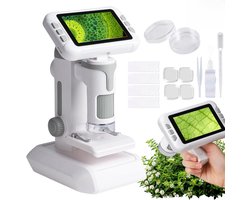 100x-1600x Digitale Microscoop - 4-inch IPS HD Scherm & Camera - 3-in-1 Desktop/Handheld/Draagbaar - Continu Scherpstelbereik - Foto & Video Opname - Verstelbare LED-verlichting & USB-projectie - Voor Kinderen, STEM-onderwijs & Natuurverkenning