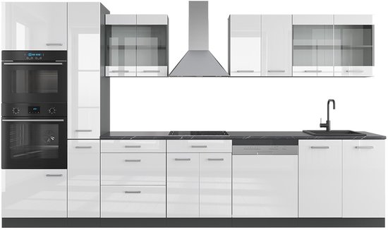 Foto: Vicco r line keuken 350 cm met hoge kast zonder werkblad wit hoogglans antraciet