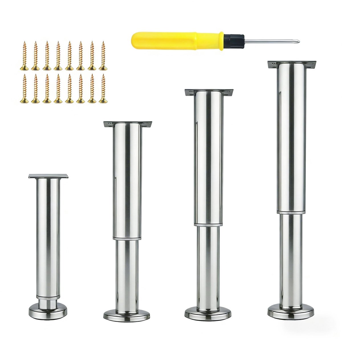 SnelShoppen - 4 Verstelbare Meubelvoetjes, Hoogte Verstelbare Metalen Meubelpoten, Krasbestendige Meubelpoten voor Kasten, Tv-kasten, Bedden (Roestvri