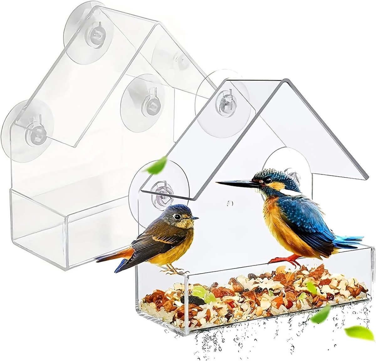 Transparant vogelvoederhuis met zuignappen en zitstang, ideaal voor ramen, vogelvoederstation en voederplaats voor tuinvogels