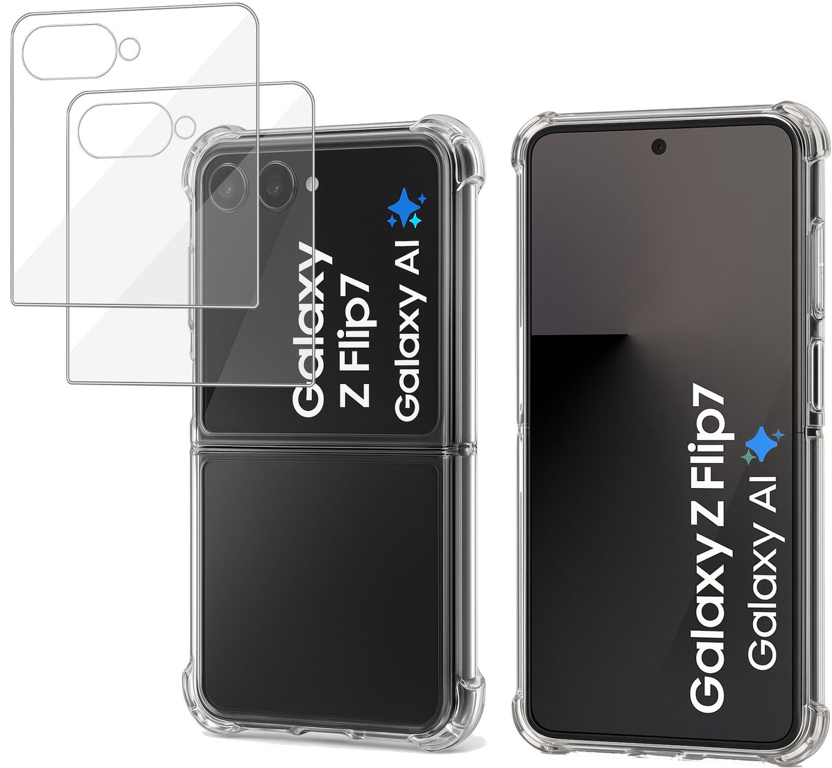 2x Hoesje met screenprotector geschikt voor Samsung Galaxy Z Flip 8 - Luchtkussens - Siliconen Hoes - Gehard Glas - Transparant - geschikt voor Samsung Galaxy Z Flip 8