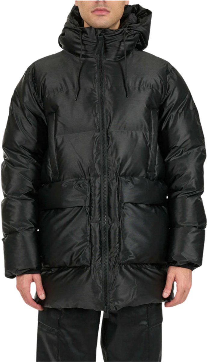 Rains Alta Long Puffer W3T4 - Waterdichte Unisex Winterjas - Black Grain - M