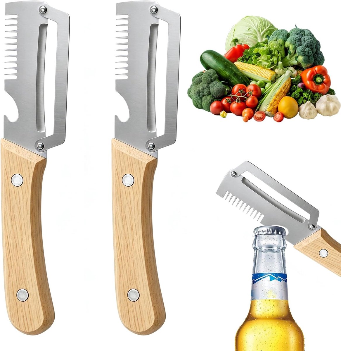 Multifunctionele groenteschiller set van 2, 2-in-1 fruit- en groenteschiller met flesopener, ideaal voor aardappelen, appels en pompoenen