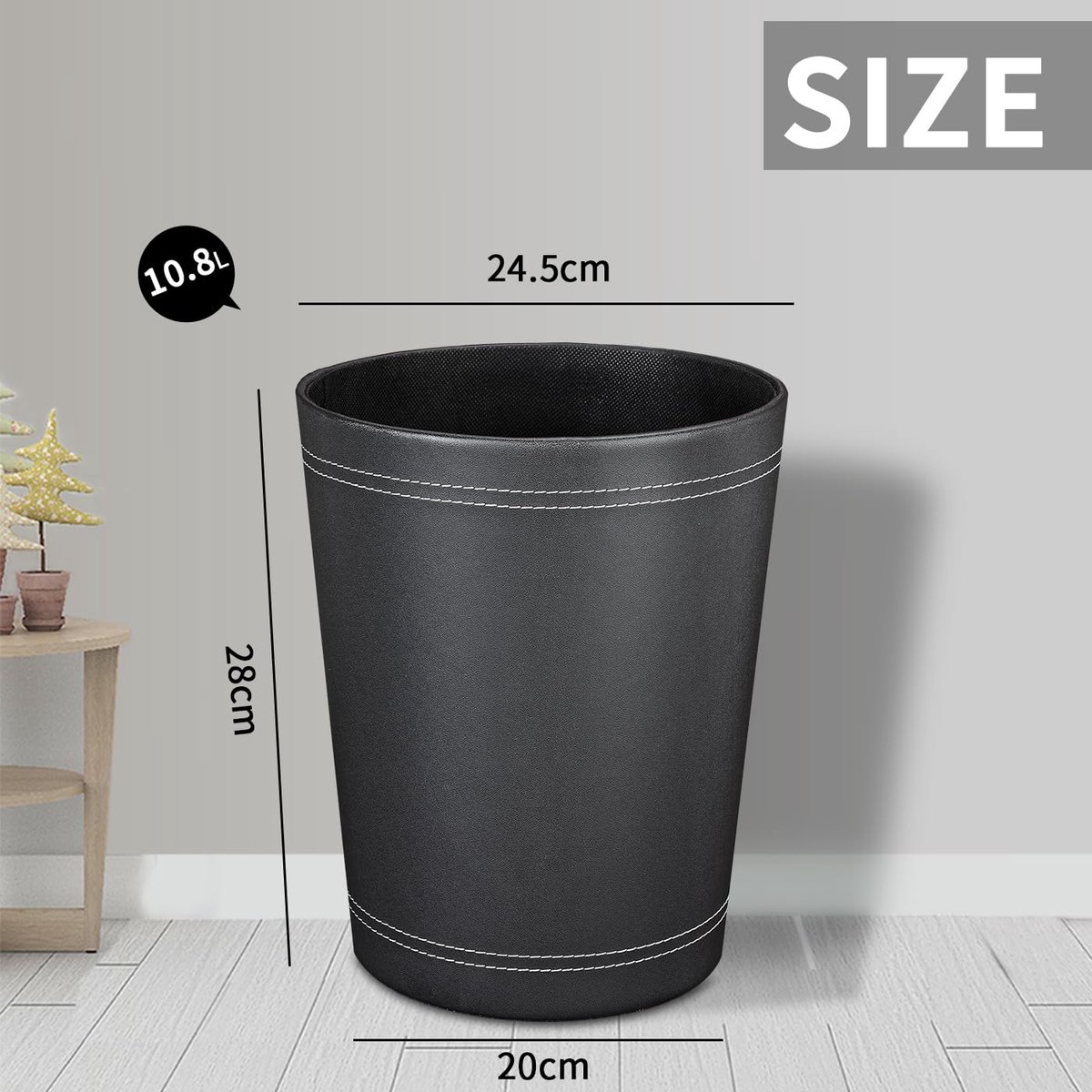 SnelShoppen - Elegante zwarte prullenbak van leer - Vuilnisemmer voor kantoor, slaapkamer, restaurant - Stijlvolle papiermand - Compacte afvalbak voor