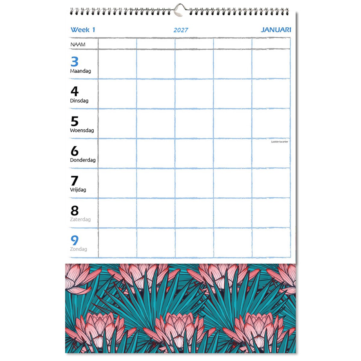 Castelli - Familieplanner op schild 2027- week - formaat 21x31.5cm - schrijfruimte voor 4 personen - ongeveer A4 formaat - dekblad Bloemen