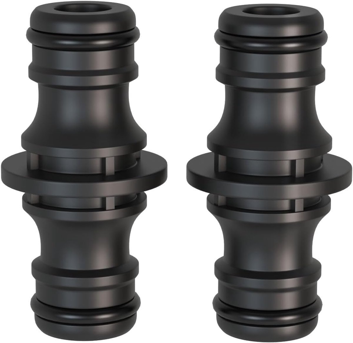 Tweedelige connector, 1/2-inch dubbele stekker. Een connector voor het veilig verbinden van slangen, waardoor twee slangen over een langere afstand kunnen worden aangesloten.