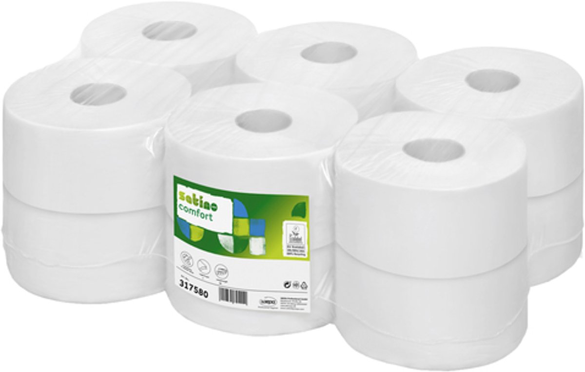 Satino CF2 Jumbo Toiletpapier Centerfeed – 12 Rollen – 180 Meter per Rol