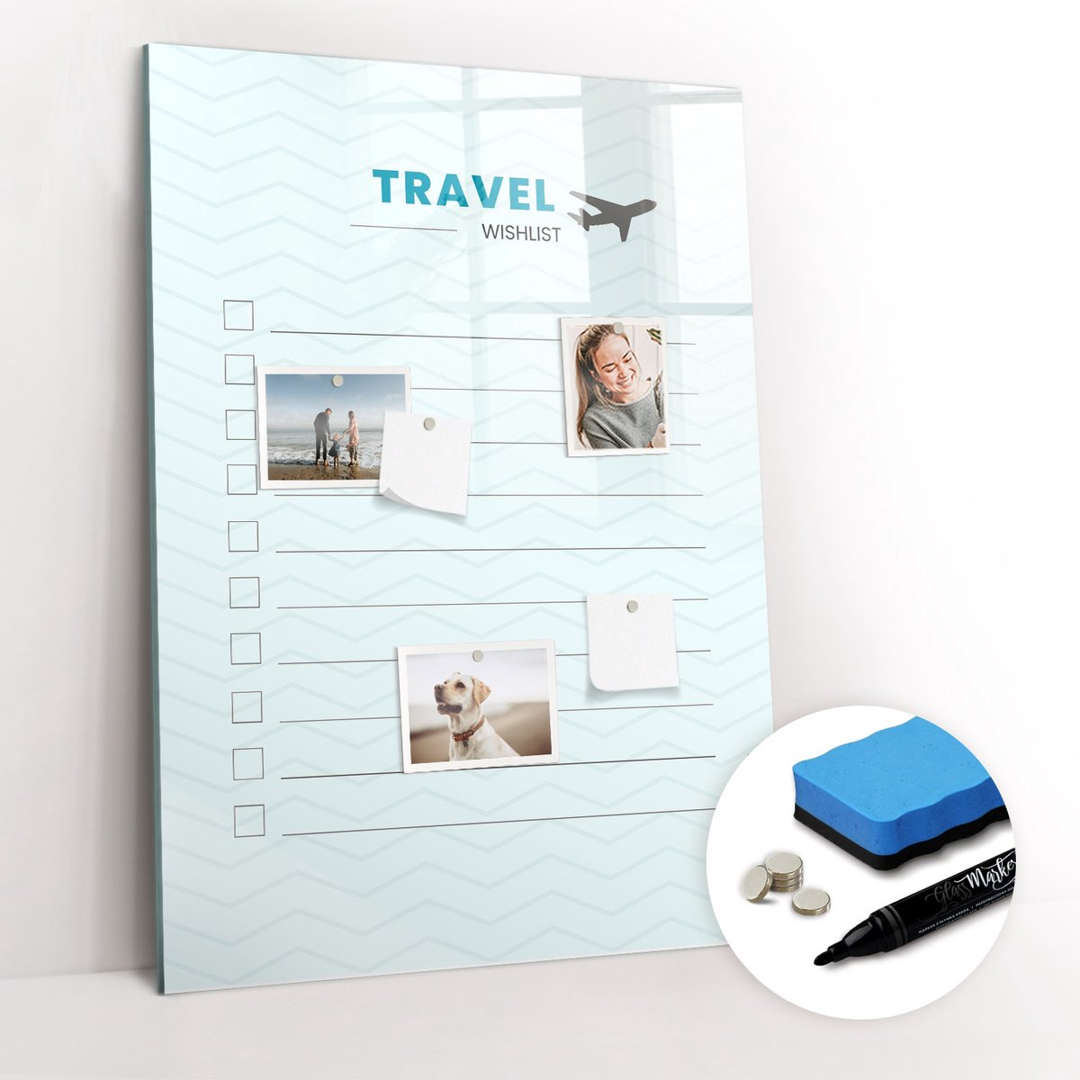 Tulup Whitebord - Reisplanner - 70 x 100 cm - Blauw Magneetbord Foto - Gratis 5 Sterke Magneten + Whiteboard Marker & Wisser - Scandinavisch Design Bord - Magneetbord Design - Organiseer Je Bureau