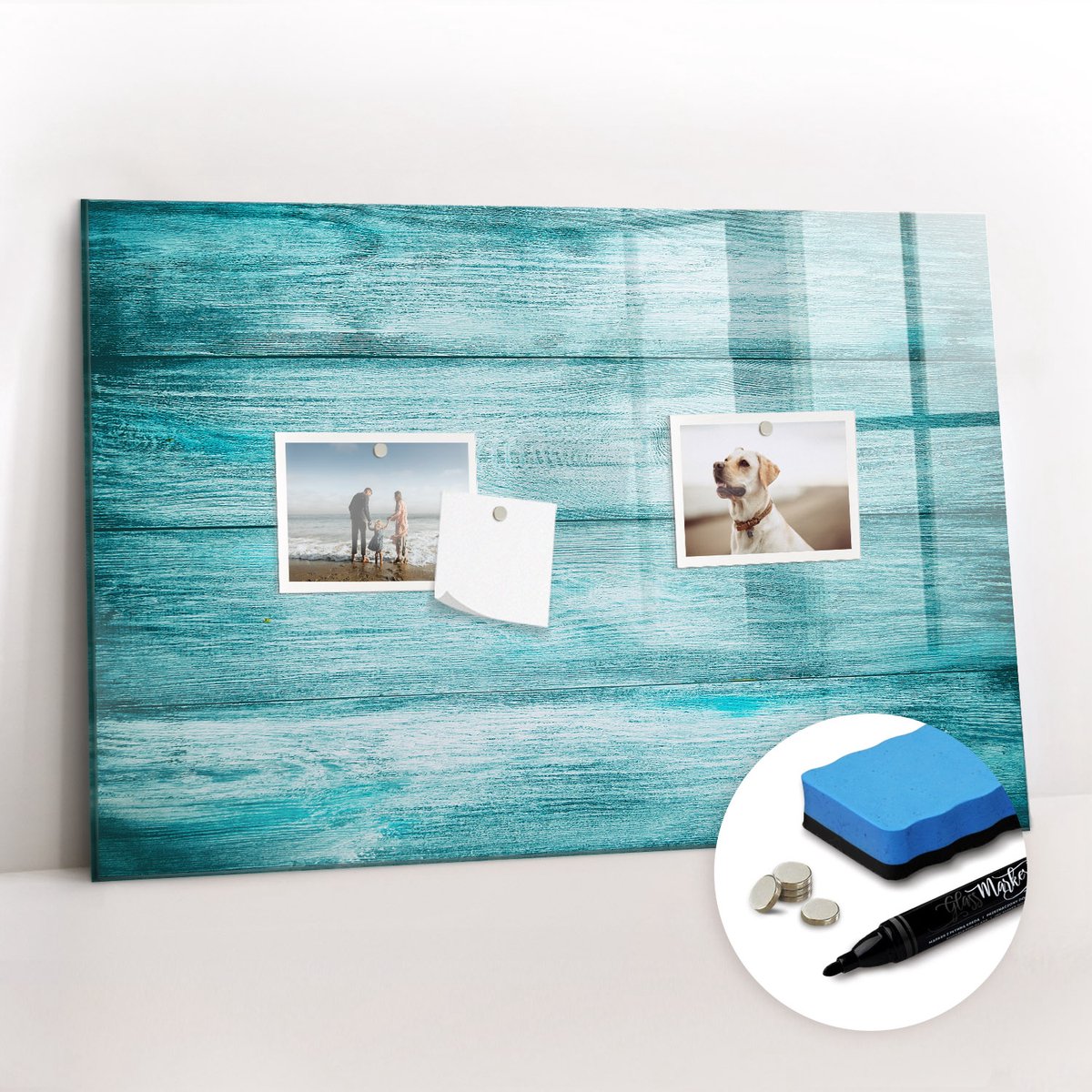 Tulup Whitebord - Blauw oud hout - 60 x 40 cm - Blauw Magneetbord Rechthoekig - Gratis 5 Sterke Magneten + Whiteboard Marker & Wisser - Design Memobord - Memobord Magnetisch - Productiviteit Tools