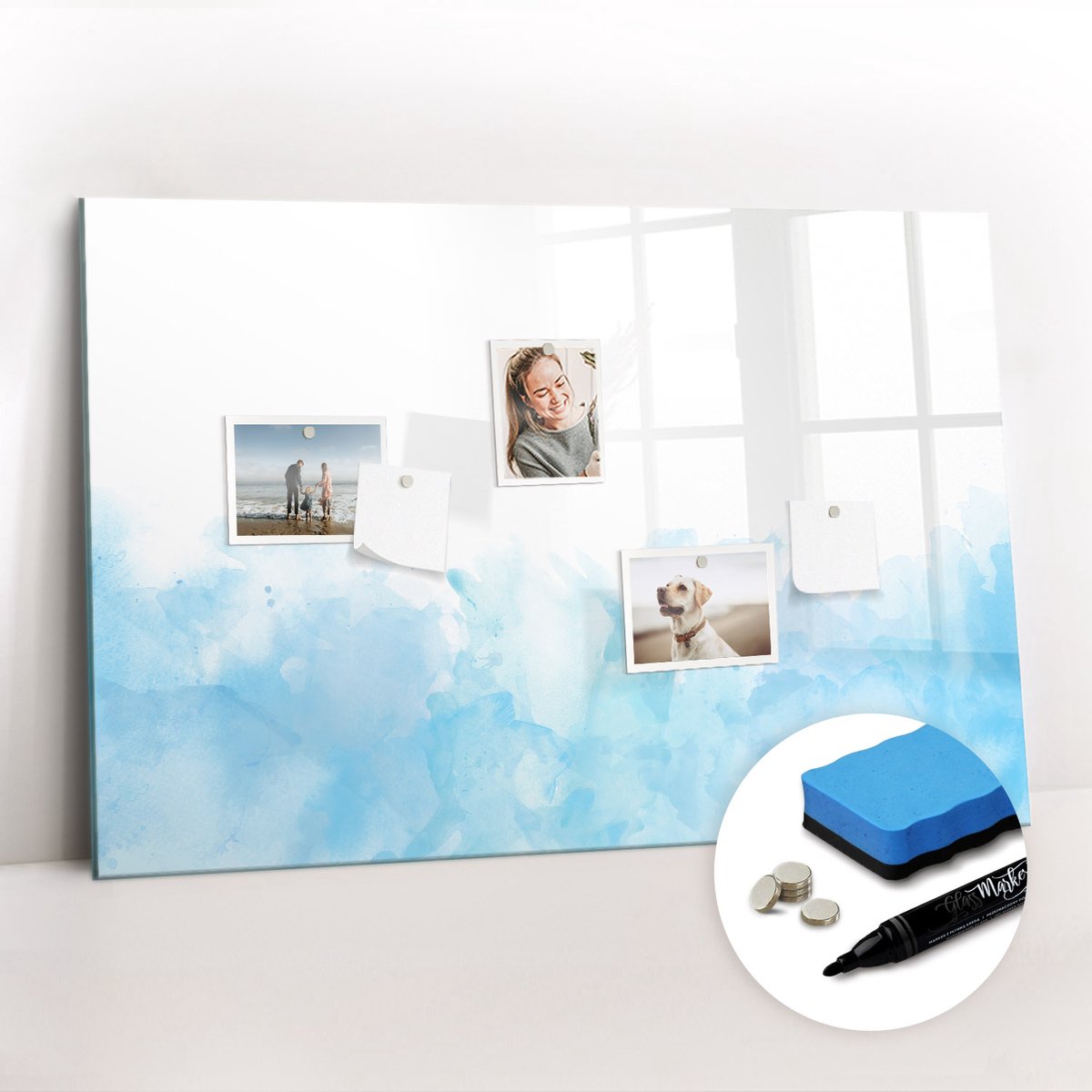 Tulup Whitebord - Geschilderde vlekken - 90 x 60 cm - Blauw Magnetisch Bord Kind - Gratis 5 Sterke Magneten + Whiteboard Marker & Wisser - Wanddecoratie Kantoor - Magnetisch Bord - Inspiratiebord Kantoor