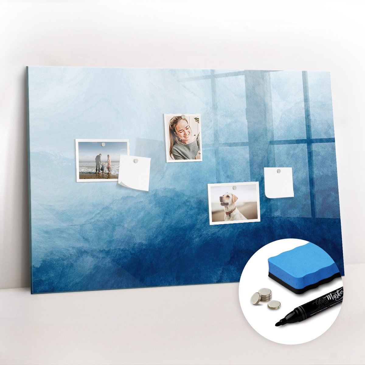 Tulup Whitebord - Abstract water - 90 x 60 cm - Blauw Magnet Board - Gratis 5 Sterke Magneten + Whiteboard Marker & Wisser - Scandinavisch Design Bord - Magneetbord Keuken - Planning Muur