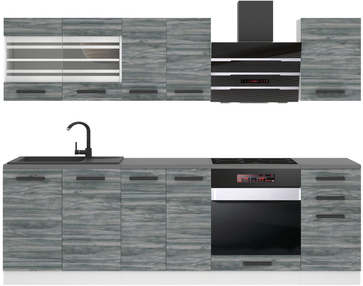 BELINI Keukenblok MARGARET - Keukenmeubel Set 240 cm Glamour Wood met Werkbladen - Boven- en Onderkasten
