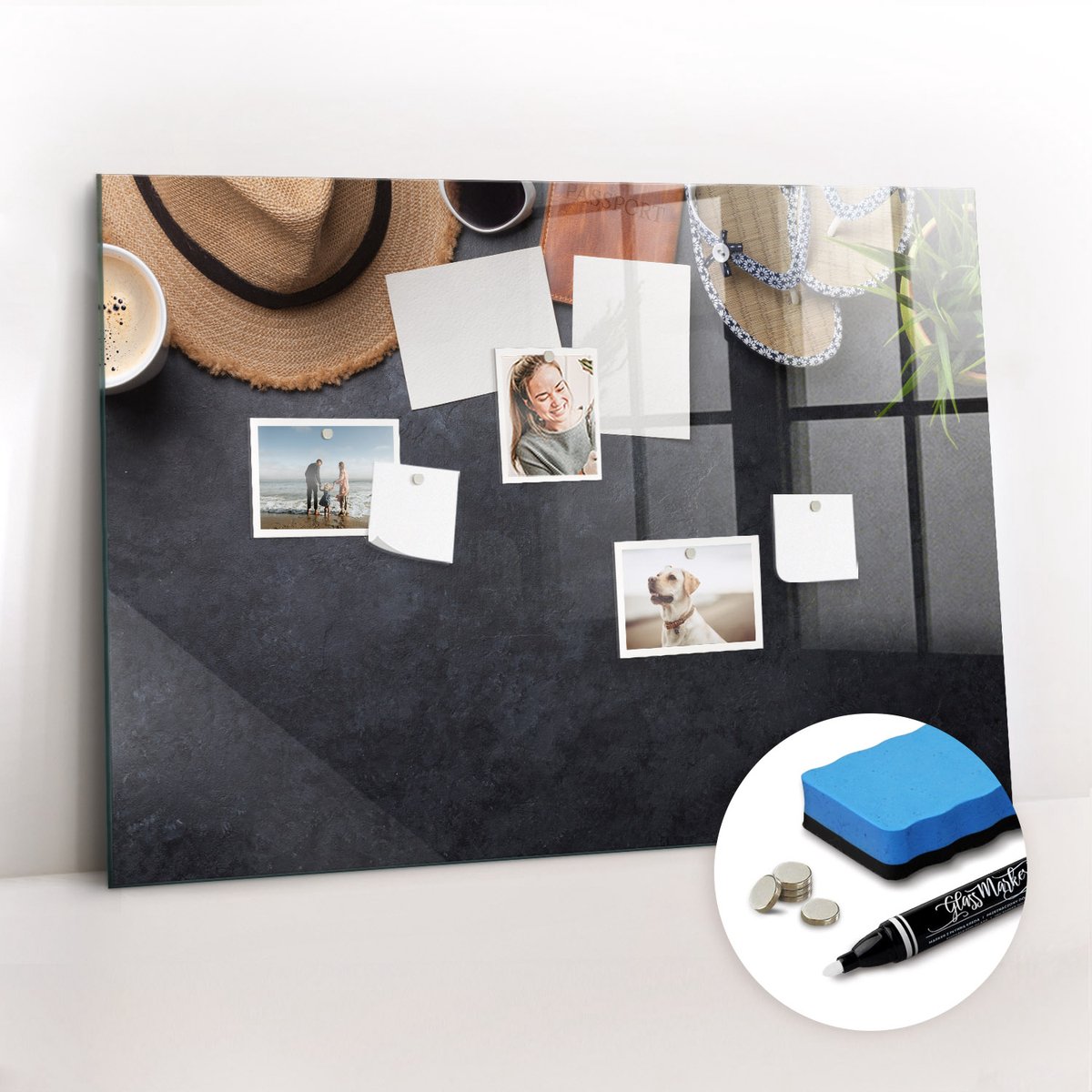 Tulup Whitebord - Vakantie - 100 x 70 cm - Veelkleurig Memobord Glas - Gratis 5 Sterke Magneten + Whiteboard Marker & Wisser - Decoratief Magnetisch Bord - Memobord Keuken - Inspiratiebord Kantoor