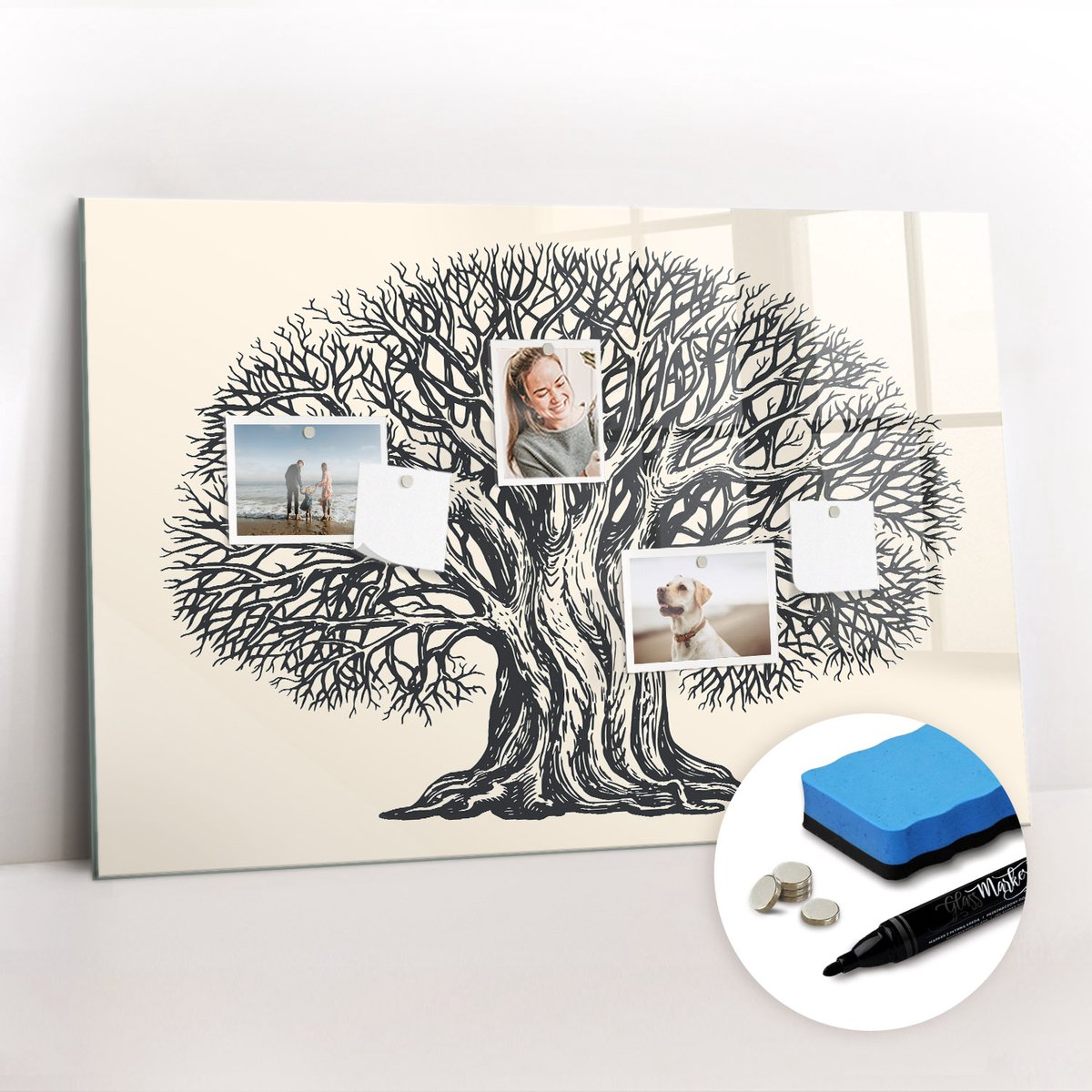 Tulup Whitebord - Grote boom natuur - 90 x 60 cm - Grijs Magnetisch Bord - Gratis 5 Sterke Magneten + Whiteboard Marker & Wisser - Industrieel Wandbord - Magneetbord Rechthoekig - Planning Muur