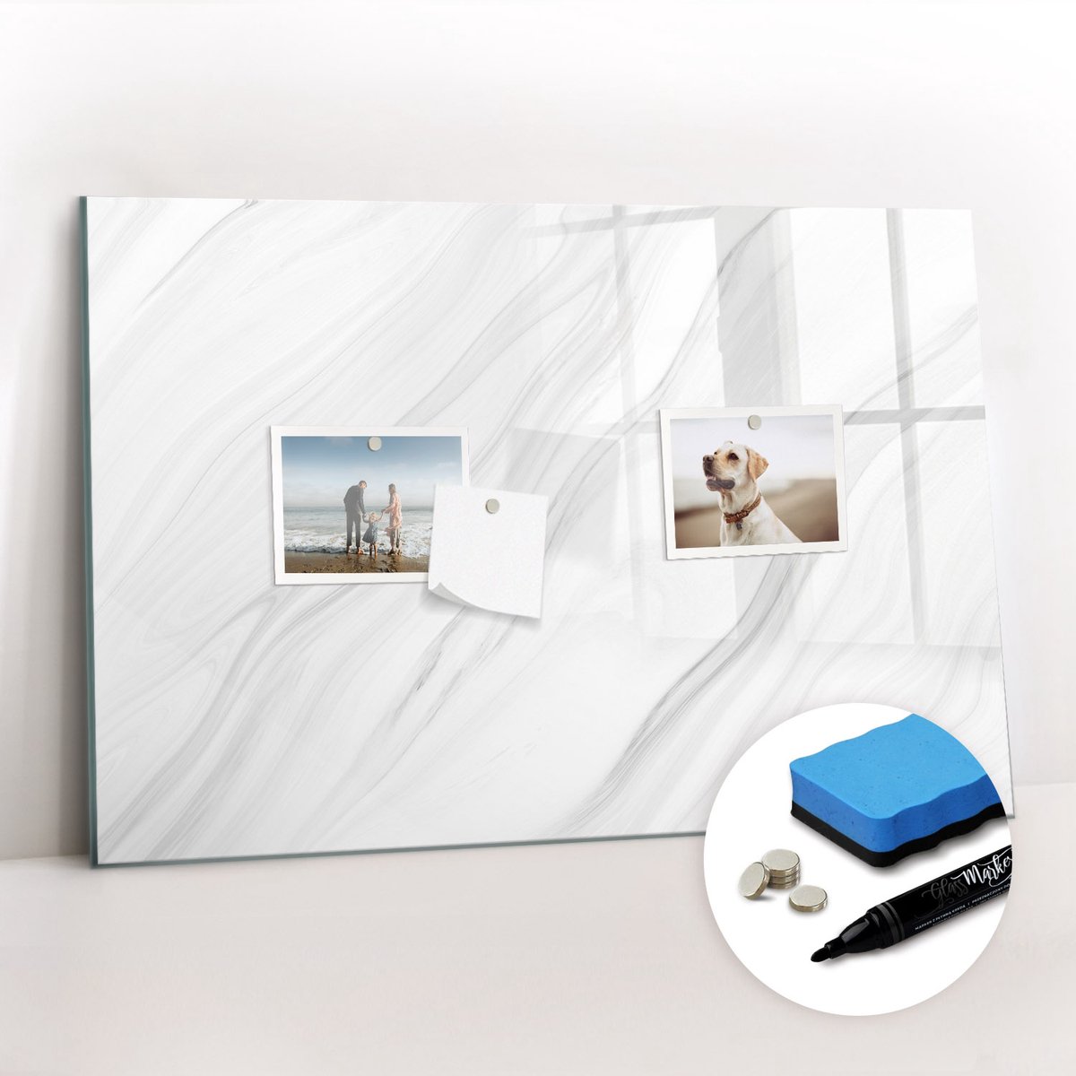 Tulup Whitebord - Decoratief marmer - 60 x 40 cm - Wit Memobord Magnetisch - Gratis 5 Sterke Magneten + Whiteboard Marker & Wisser - Interieur Accessoires Kantoor - Magnet Board - Inspiratiebord Kantoor