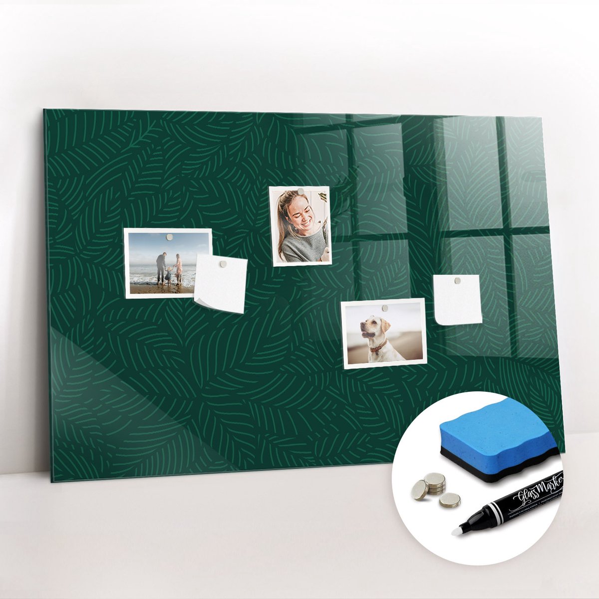 Tulup Whitebord - Bladpatroon - 90 x 60 cm - Groente Memo Bord - Gratis 5 Sterke Magneten + Whiteboard Marker & Wisser - Organizer Muur - Memo Bord - Notitiebord Werkplek