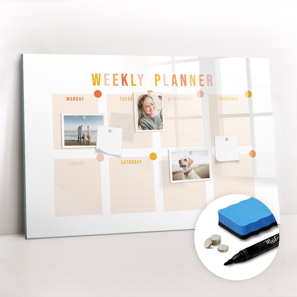Tulup Whitebord - Weekplanner voor thuis - 90 x 60 cm - Wit Magneetbord Design - Gratis 5 Sterke Magneten + Whiteboard Marker & Wisser - Minimalistisch Prikbord - Magnetic Board - Notitiebord Werkplek