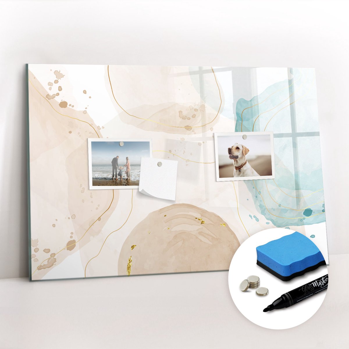 Tulup Whitebord - Aquarelvlekken - 60 x 40 cm - Veelkleurig Memobord Magnetisch - Gratis 5 Sterke Magneten + Whiteboard Marker & Wisser - Organizer Muur - Memobord Magnetisch - Organiseer Je Bureau