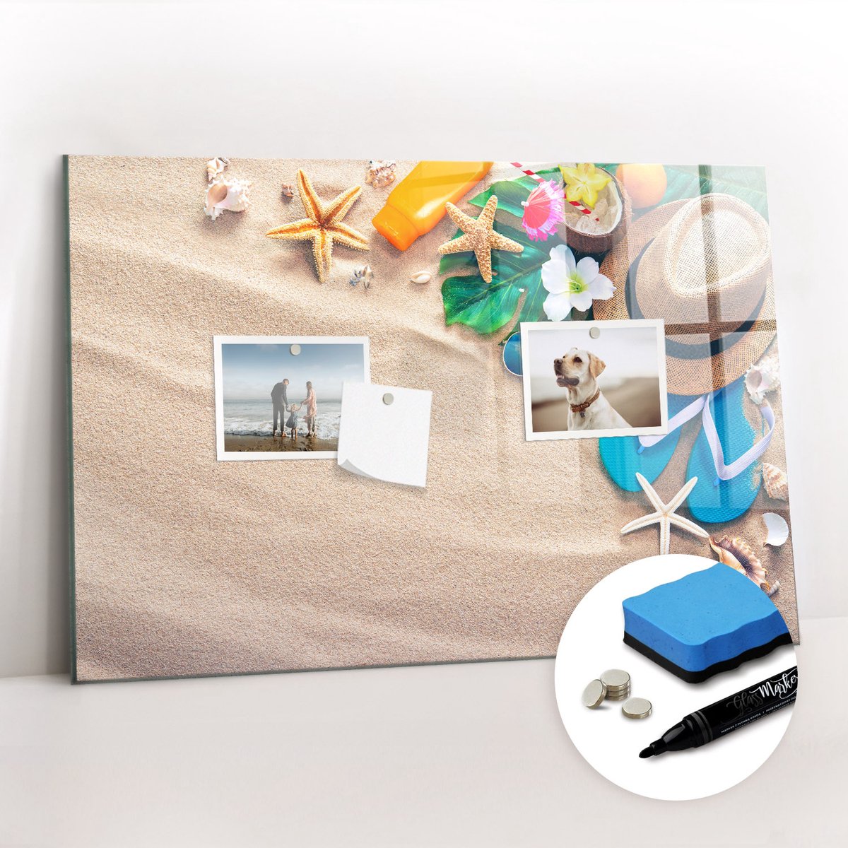 Tulup Whitebord - Zomeraccessoires - 60 x 40 cm - Veelkleurig Magnet Board - Gratis 5 Sterke Magneten + Whiteboard Marker & Wisser - Wanddecoratie Kantoor - Magnetisch Bord Kind - Productiviteit Tools