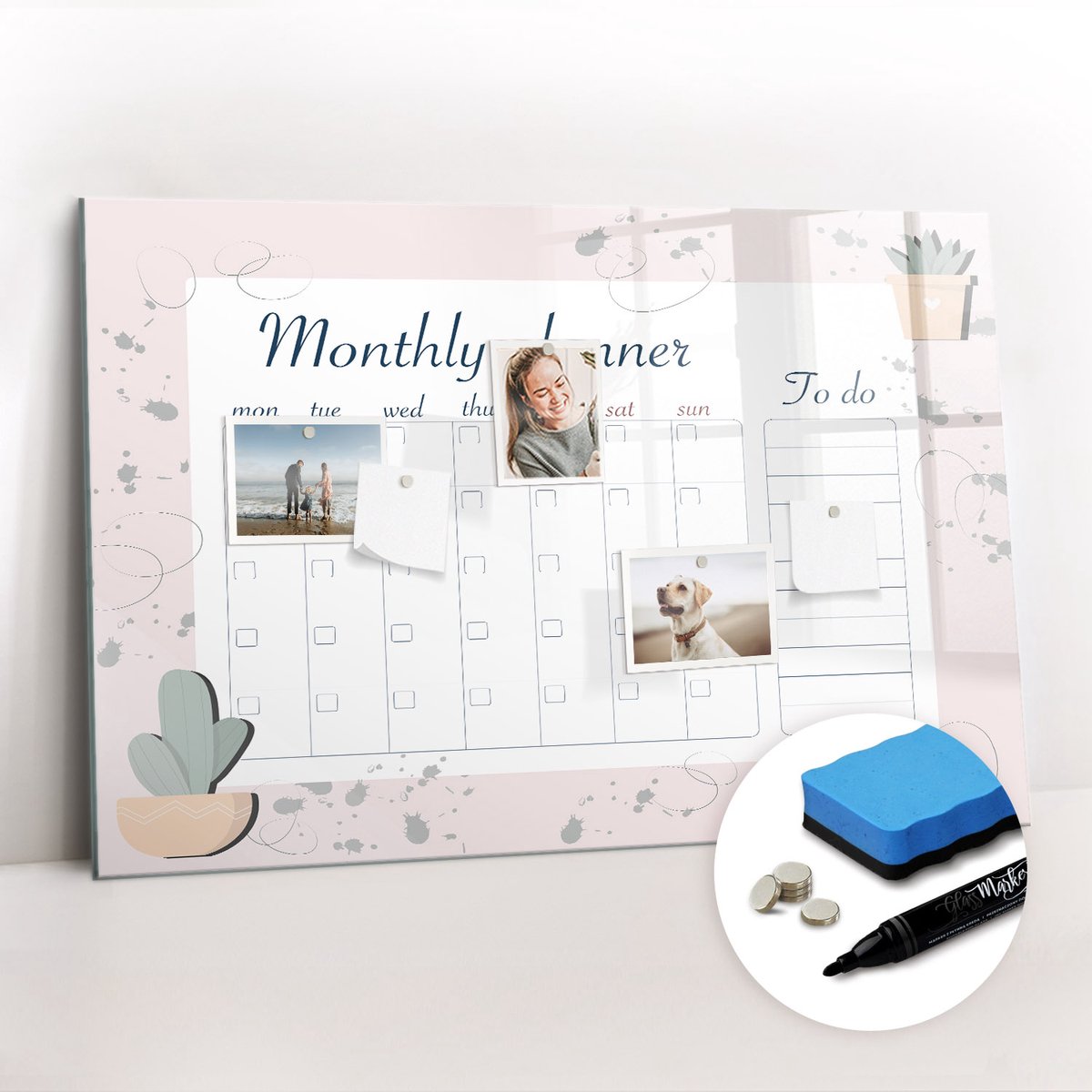 Tulup Whitebord - Maandplanner - 90 x 60 cm - Wit Magnetisch Wandbord - Gratis 5 Sterke Magneten + Whiteboard Marker & Wisser - Design Memobord - Magnetic Board - Inspiratiebord Kantoor
