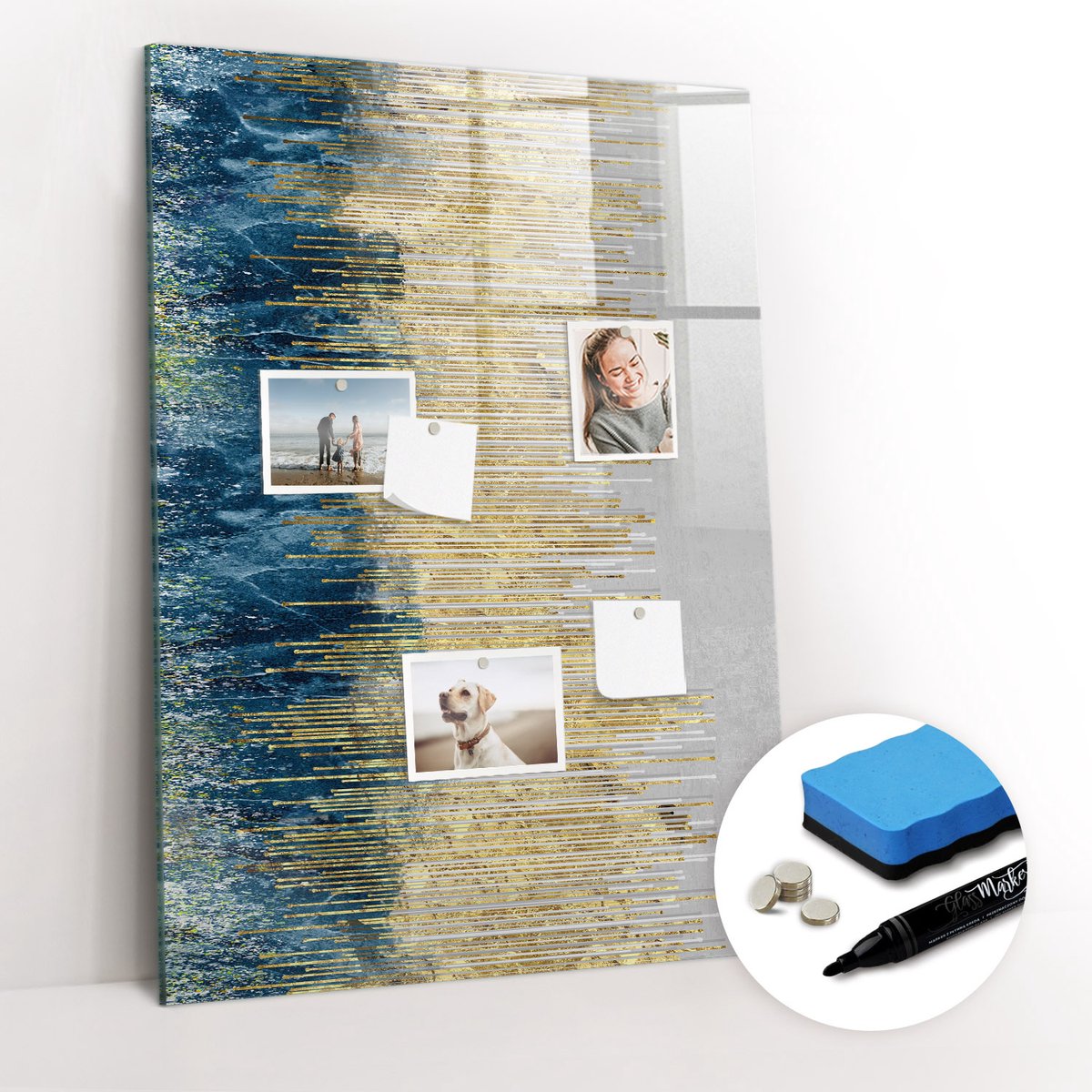 Tulup Whitebord - Decoratief retro patroon - 70 x 100 cm - Veelkleurig Magnetic Board - Gratis 5 Sterke Magneten + Whiteboard Marker & Wisser - Moderne Wanddecoratie - Memobord Glas - Organiseer Je Bureau
