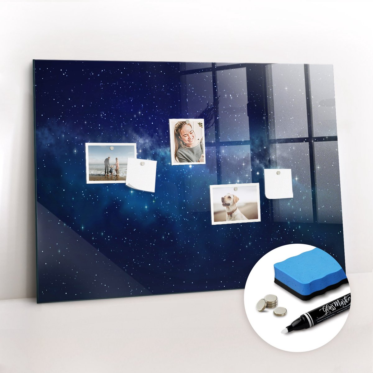 Tulup Whitebord - Donkere hemel sterren - 100 x 70 cm - Marine Magneetbord Rechthoekig - Gratis 5 Sterke Magneten + Whiteboard Marker & Wisser - Scandinavisch Design Bord - Magneetbord Foto - Organiseer Je Bureau