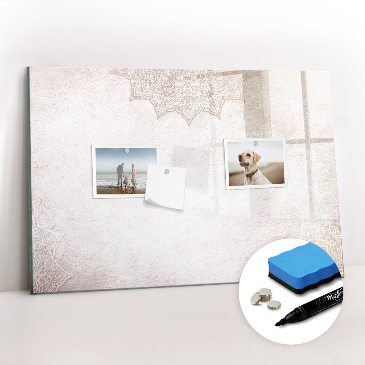 Tulup Whitebord - Decoratief patroon - 60 x 40 cm - Grijs Magnetisch Bord Kind - Gratis 5 Sterke Magneten + Whiteboard Marker & Wisser - Scandinavisch Design Bord - Magneetbord Keuken - Planning Muur