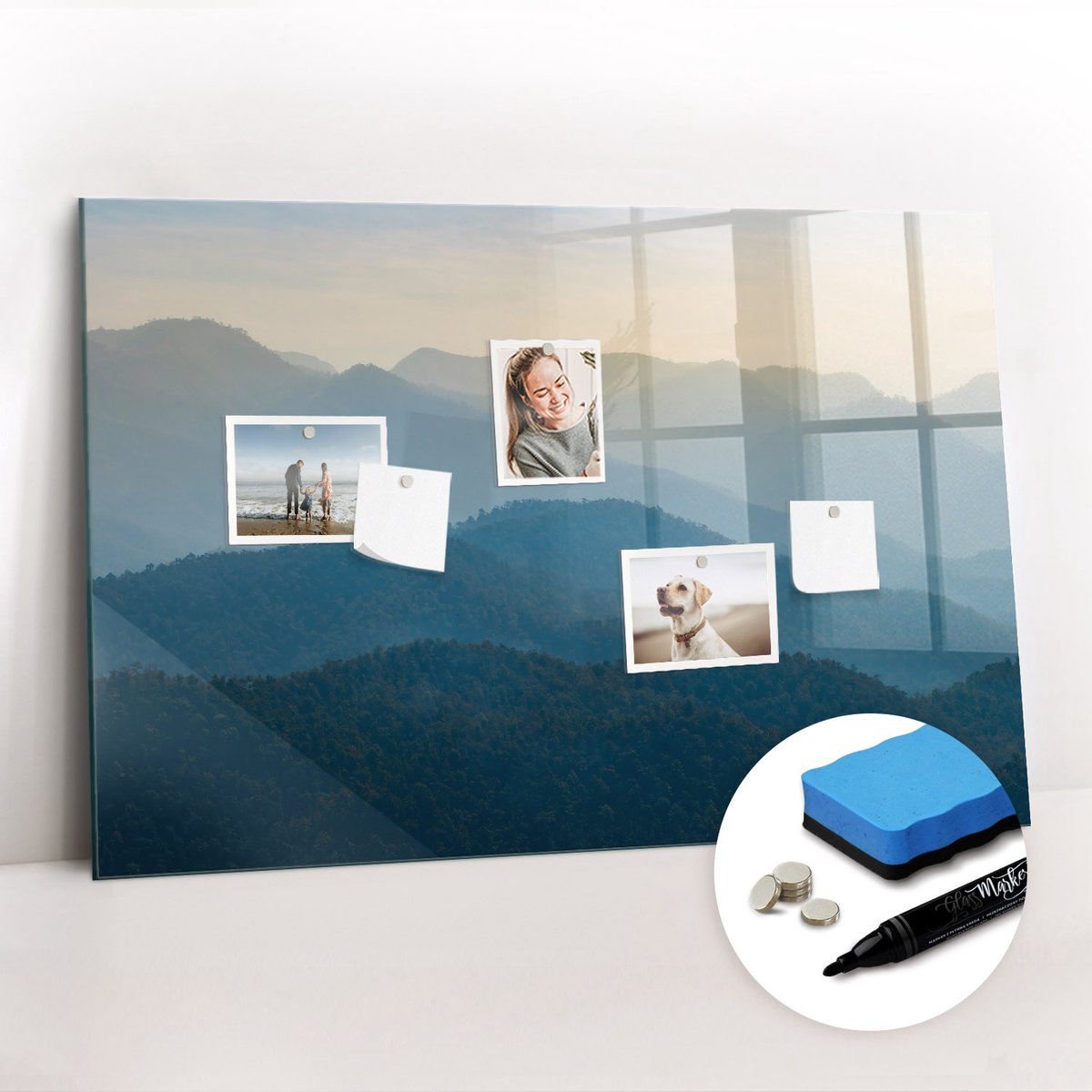 Tulup Whitebord - Abstract landschap - 90 x 60 cm - Veelkleurig Magneetbord Rechthoekig - Gratis 5 Sterke Magneten + Whiteboard Marker & Wisser - Design Memobord - Memo Magneetbord - Productiviteit Tools