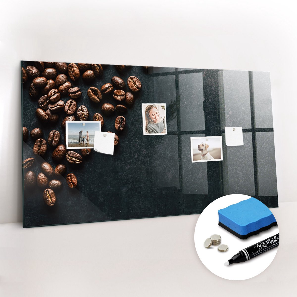 Tulup Whitebord - Groene koffiebonen - 120 x 60 cm - Bruin Magneetbord Muur - Gratis 5 Sterke Magneten + Whiteboard Marker & Wisser - Wanddecoratie Kantoor - Magneetbord Rechthoekig - Inspiratiebord Kantoor