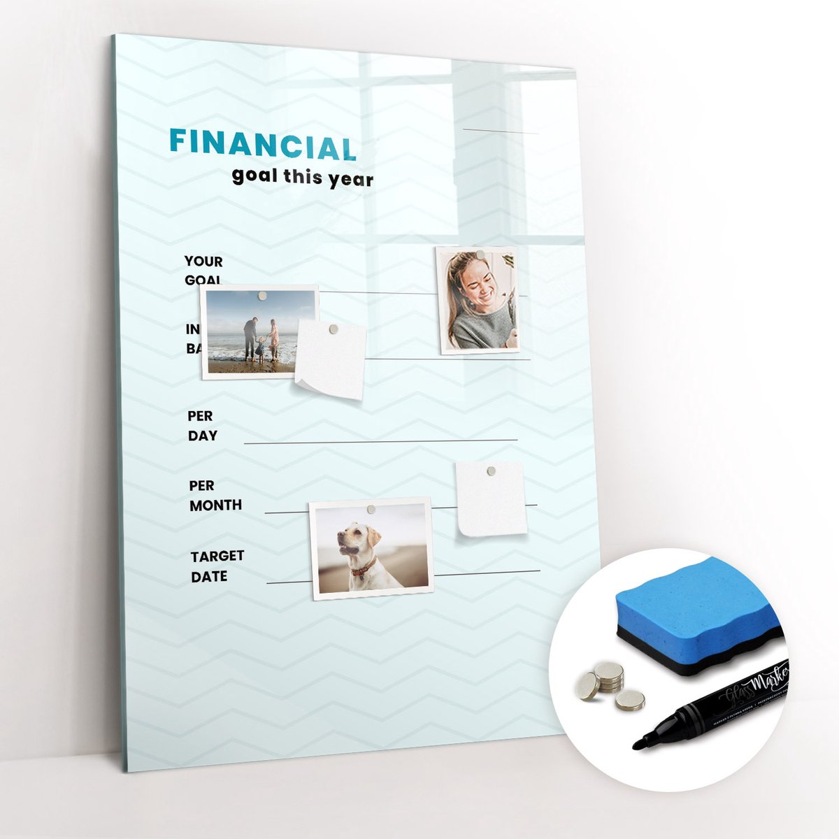 Tulup Whitebord - Financieel planner - 70 x 100 cm - Blauw Magnet Board - Gratis 5 Sterke Magneten + Whiteboard Marker & Wisser - Minimalistisch Prikbord - Magnetisch Bord Kind - Planning Muur