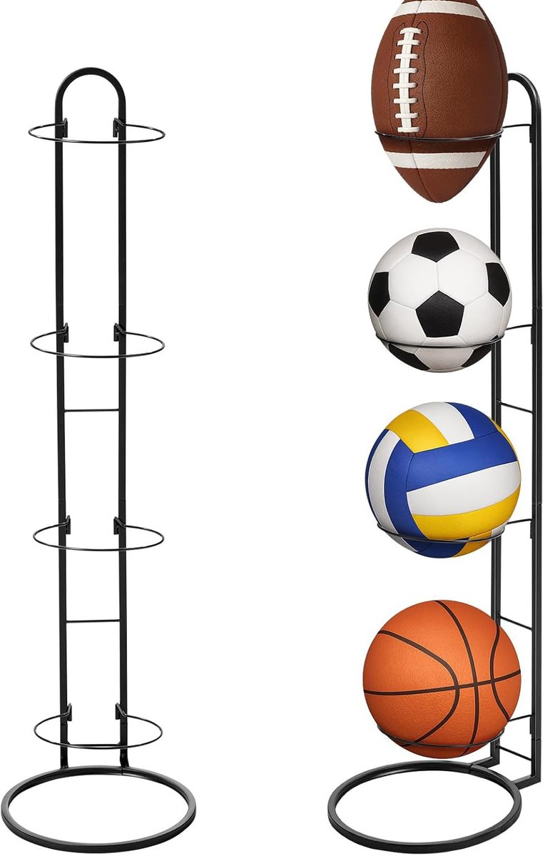4-Laags Ballenopbergrek - Metalen Voetbalstandaard - Verticale Basketbalrekken - Verwijderbare Ballenhouder - Geschikt Voor Basketbal Voetbal En Volleybal