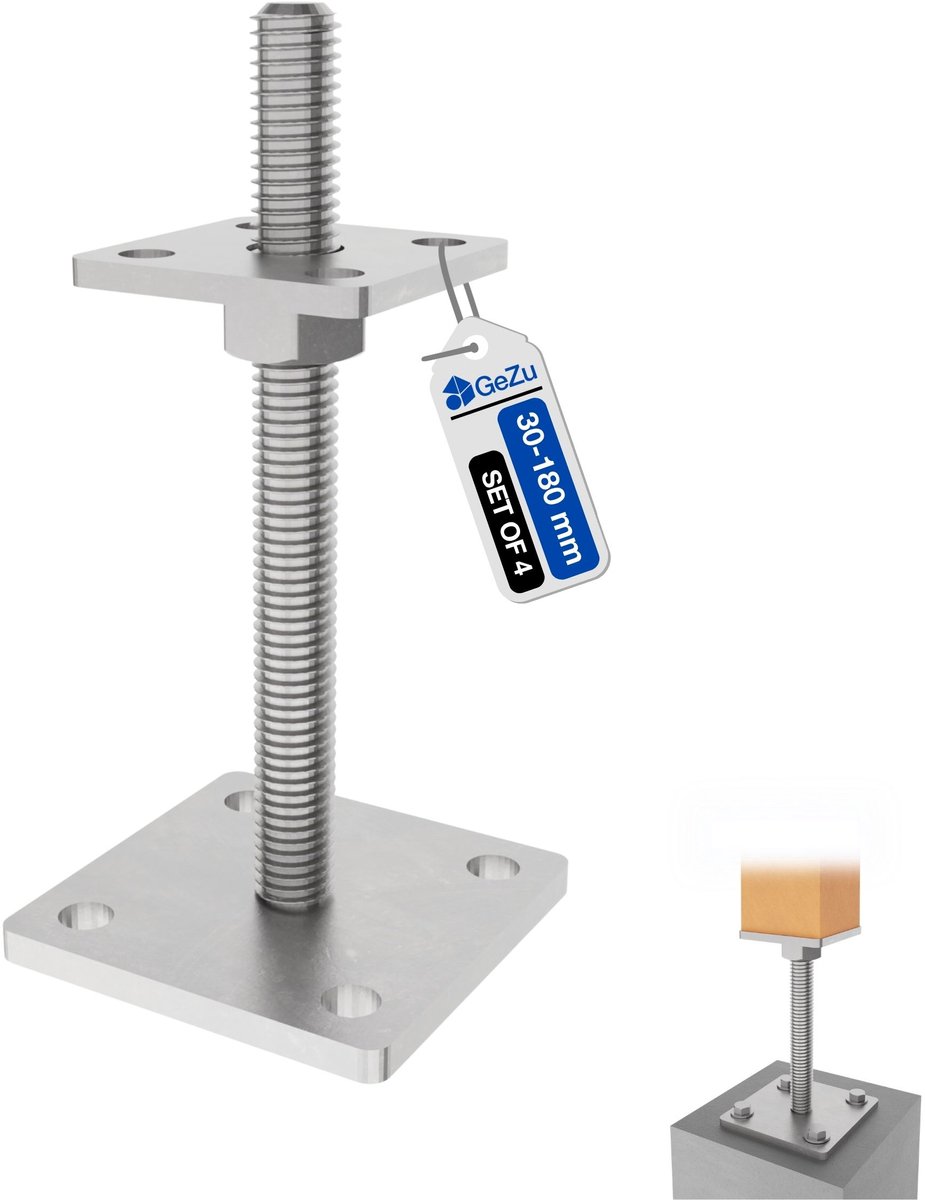 GeZu Impex Paalhouder Hoogte Verstelbare Zinkvlok Set van 4 70 x70 mm paaldragers paalsteun paalvoet